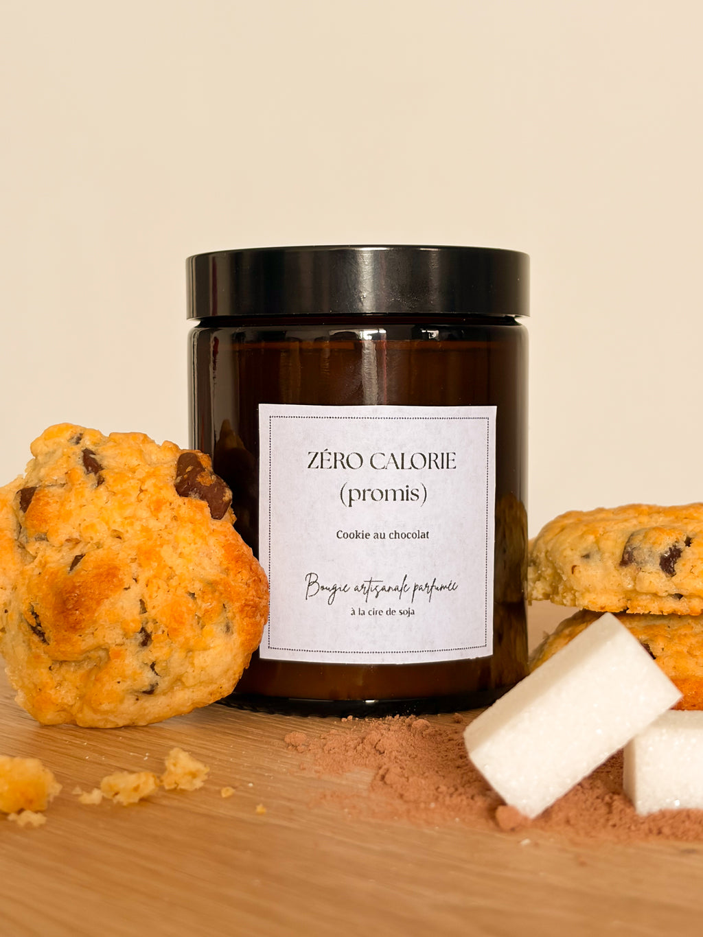 Bougie Zéro calorie (promis) - parfum cookie au chocolat